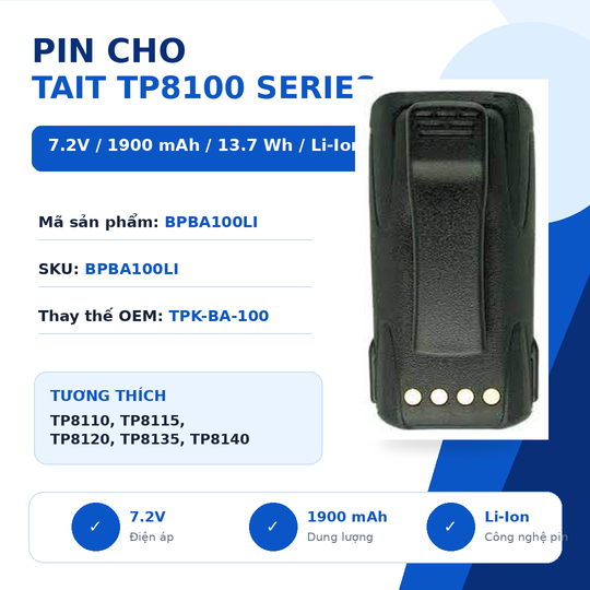 Pin bộ đàm Tait TP8100