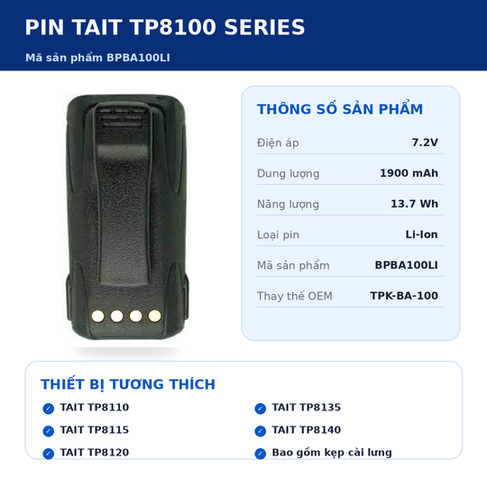 Pin bộ đàm Tait TP8100