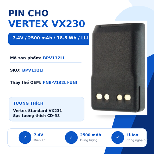 Pin bộ đàm Vertex VX230 BPV132LI