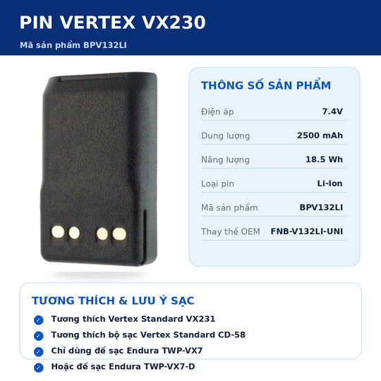 Pin bộ đàm Vertex VX230 BPV132LI
